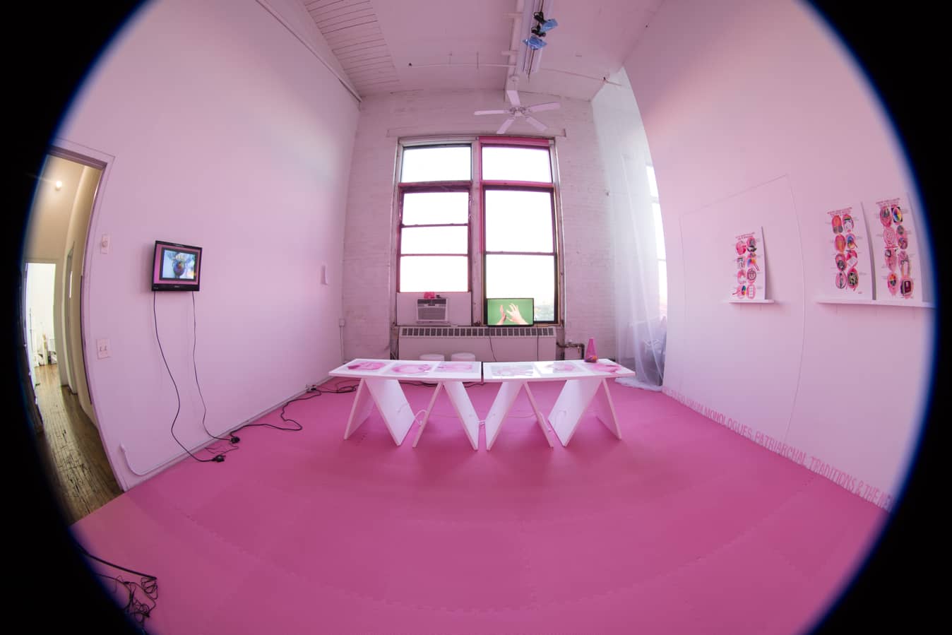 View of the artist’s studio through a fisheye lens