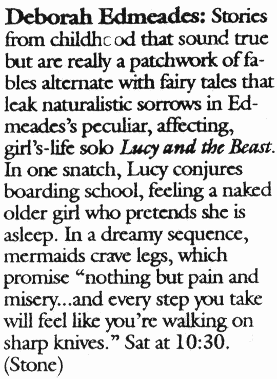 Newspaper clipping, “Deborah Edmeades: Stories from childhood that sounds true but are really a patchwork of fables…”