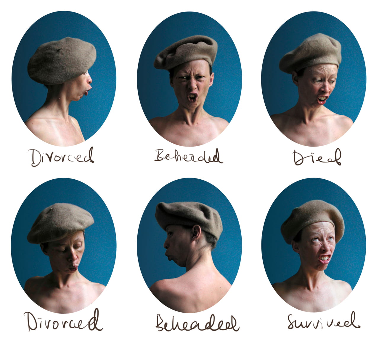 Set of 6 vignettes, each of a person with a different, exaggerated expression